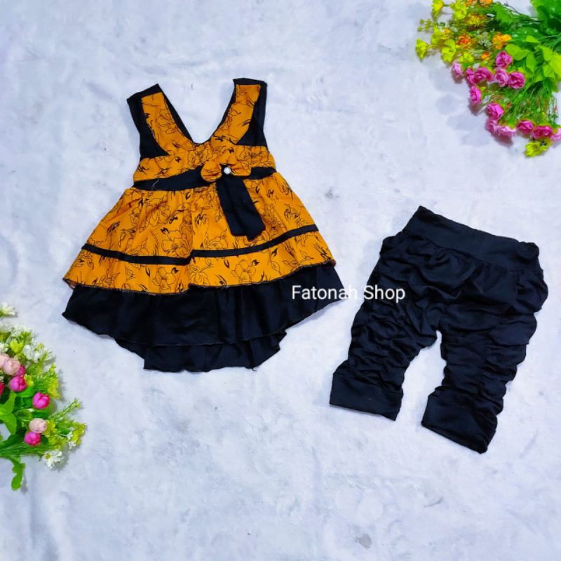 setelan anak cewek baju anak perempuan 8 9 10 11 12 bulan 1 tahun 2 tahun ( dress blaem )