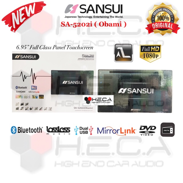SANSUI SA-5202i Full Glass SA5202i Mirrorlink Head Unit AutoLink Tape Double din Audio TV Mobil