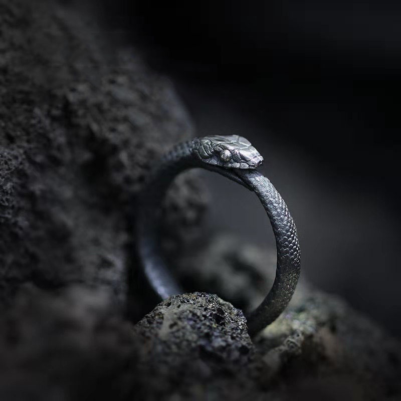 Perhiasan Cincin Pria Model Terbuka Desain Ular Rattlesnake Klasik Retro Gothic Rock Hip Hop Untuk Hadiah