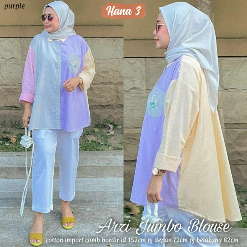 Azri Jumbo Blouse - Atasan Wanita Dewasa Jumbo Bahan Katun Import Bordir Mix Colour
