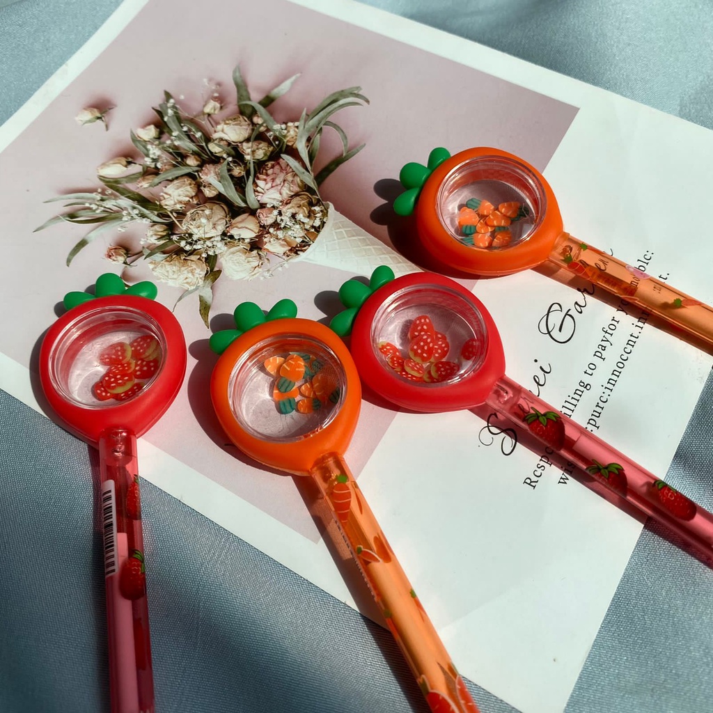 

PULPEN HIASAN CARROT STRAWBERRY PENA PEN GEL TINTA MURAH UNIK LUCU READY GROSIR BERKUALITAS