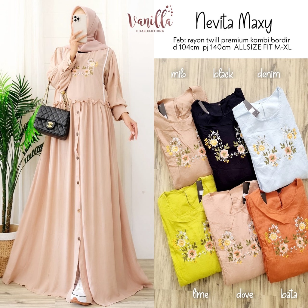 [COD] [Murce] Baju Dress Gamis Wanita Remaja Dewasa Nevita Maxy Bahan Rayon Twill Premium High Quali