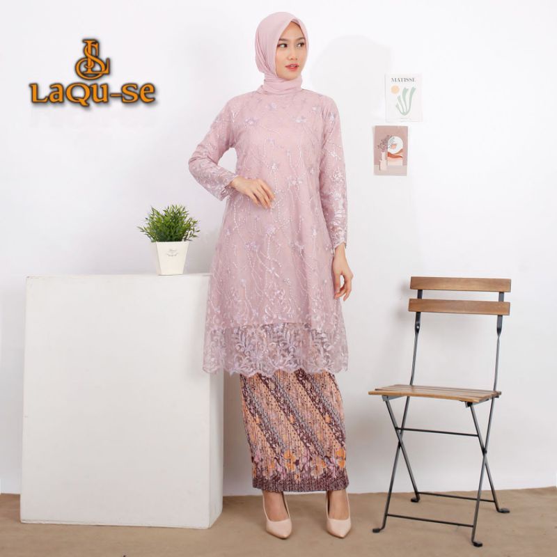 Permata Olshop / Kebaya Tunik Modern Tulle Terbaru / Kebaya Pesta / Baju Brukat Kondangan / Setelan Kebaya Seragam