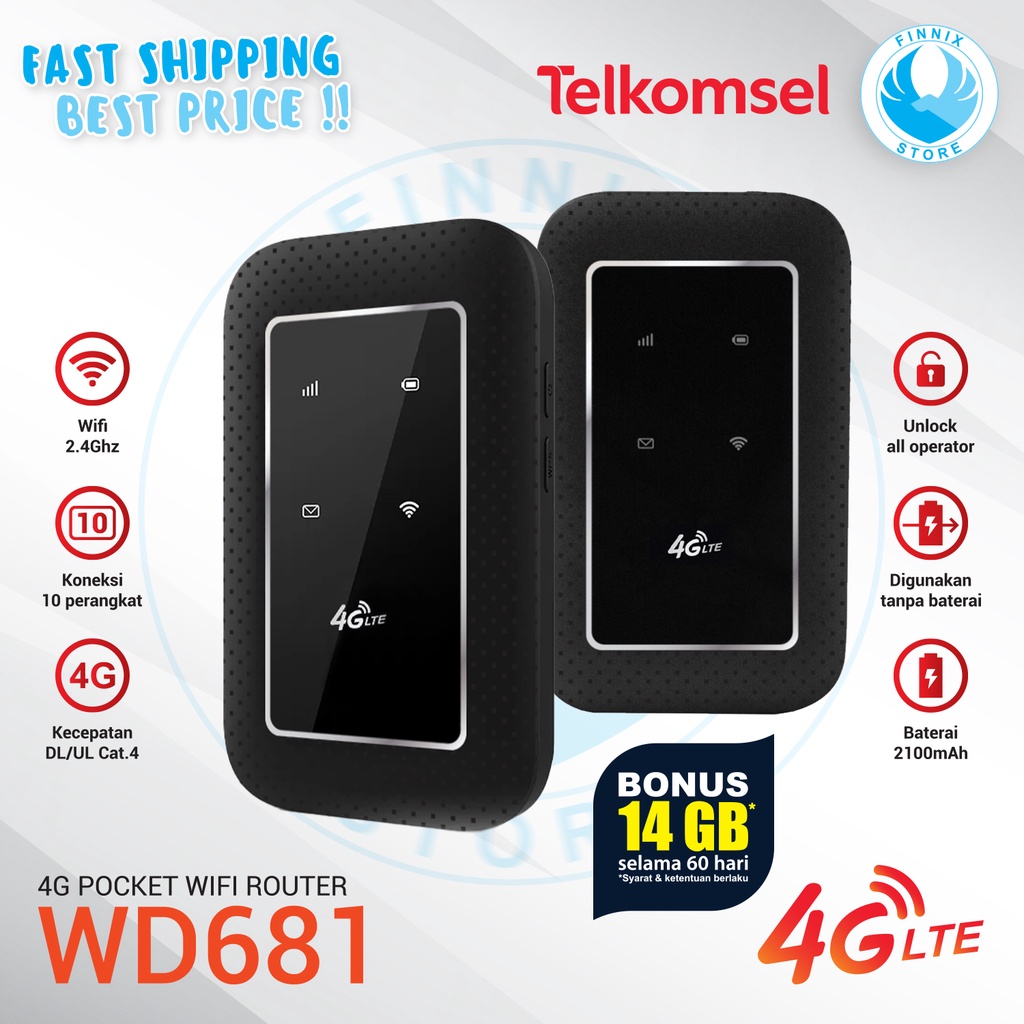 Modem Mifi JIO WD681 Telkomsel 4G LTE Free 14GB - Unlock All GSM