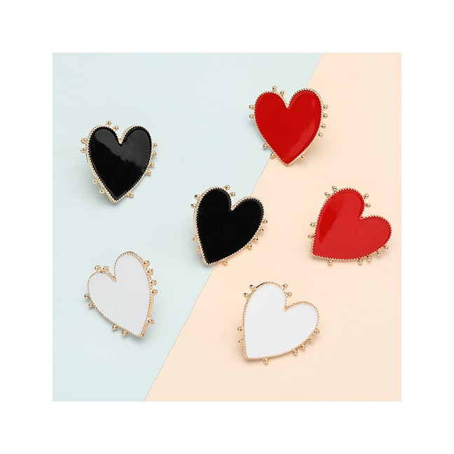 LRC Anting Tusuk Fashion Love Heart Shaped Earrings With Lace Alloy D92188