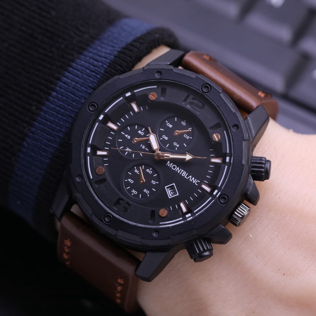 COD Jam Tangan Sporty Pria  Jam Tangan Cowok MontBlanc Kulit Tanggal Aktif LS12