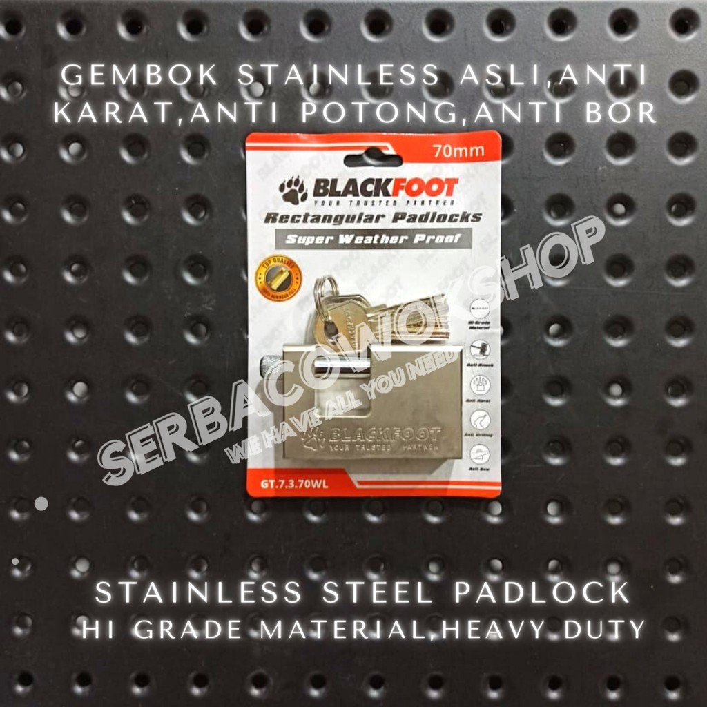 Blackfoot Gembok Kotak Putih 70 mm Stainless Steel Rectangular Padlock Anti Karat Anti Potong HD