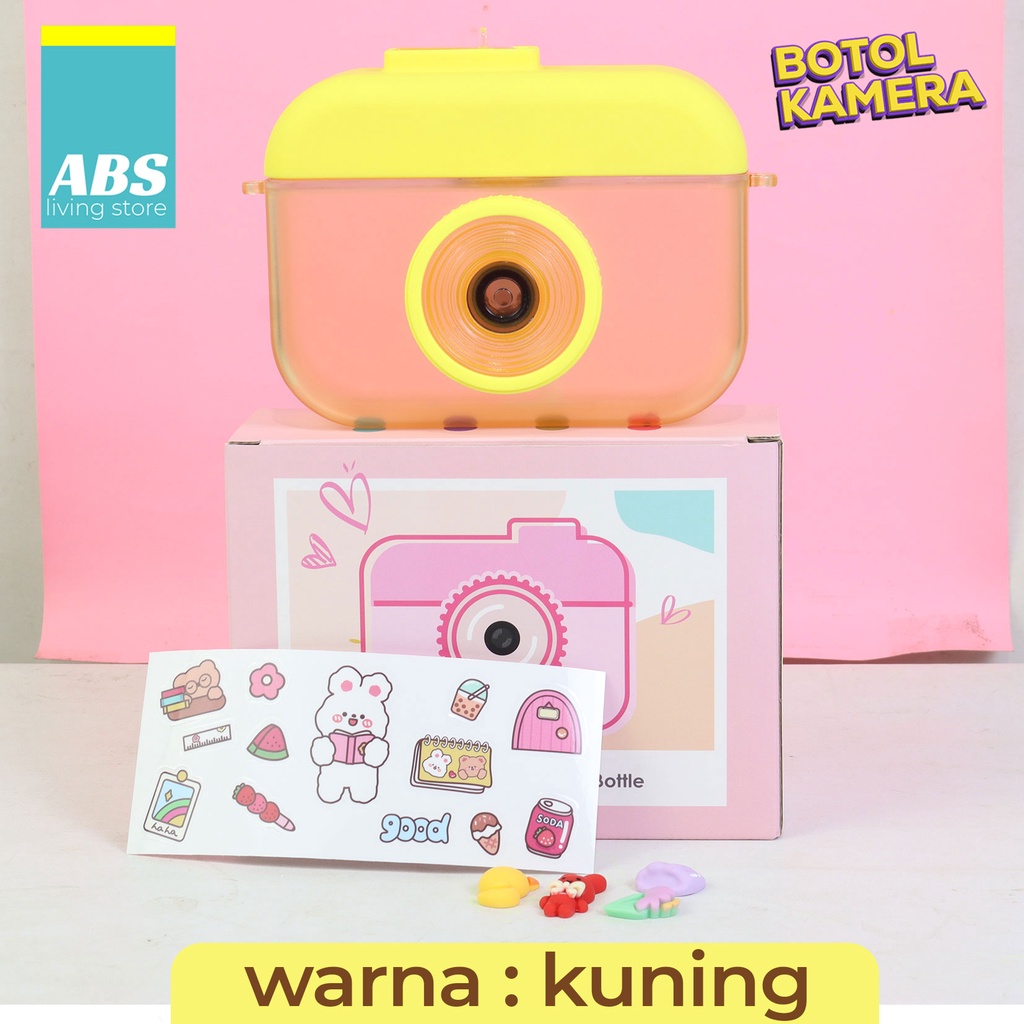 ABS Camera Bottle / Botol Kamera Unik / Botol Minum Anak Free Sticker Karakter 400ml BPA FREE-Kuning
