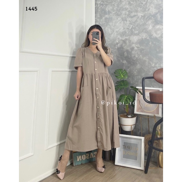 Dress putih / Dress katun wanita busui / casual dress / dress kancing vintage / midi dress button katun linen 1445