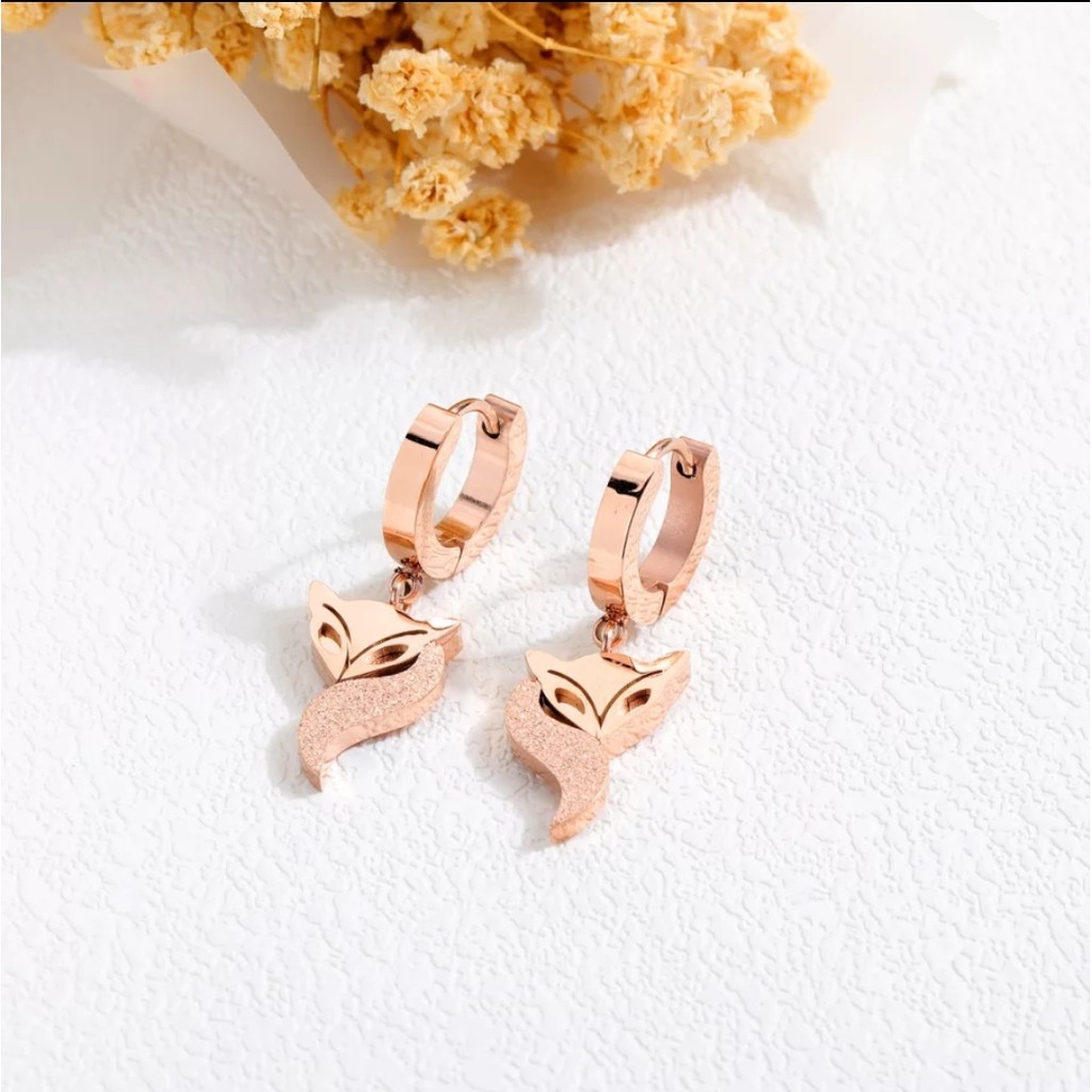 Anting Jepit Titanium Fox ( Rubah ) Tersedia Warna Rosegold, Gold dan silver