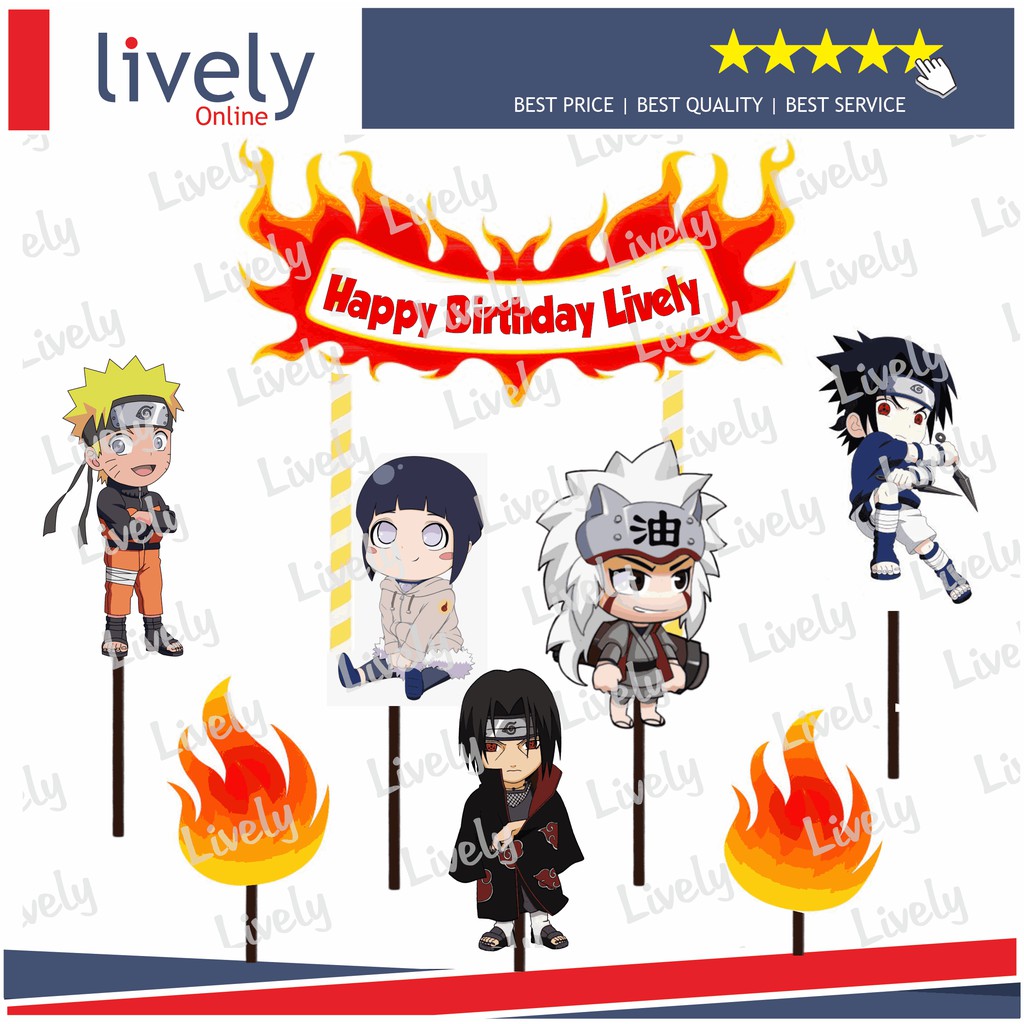 CUSTOM NAMA CAKE TOPPER KARAKTER NARUTO HIASAN KUE HBD HAPPY BIRTHDAY