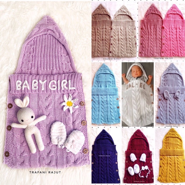 Selimut Rajut bayi tebal dan lembut, bonus sarung tangan/sepatu HANDMADE