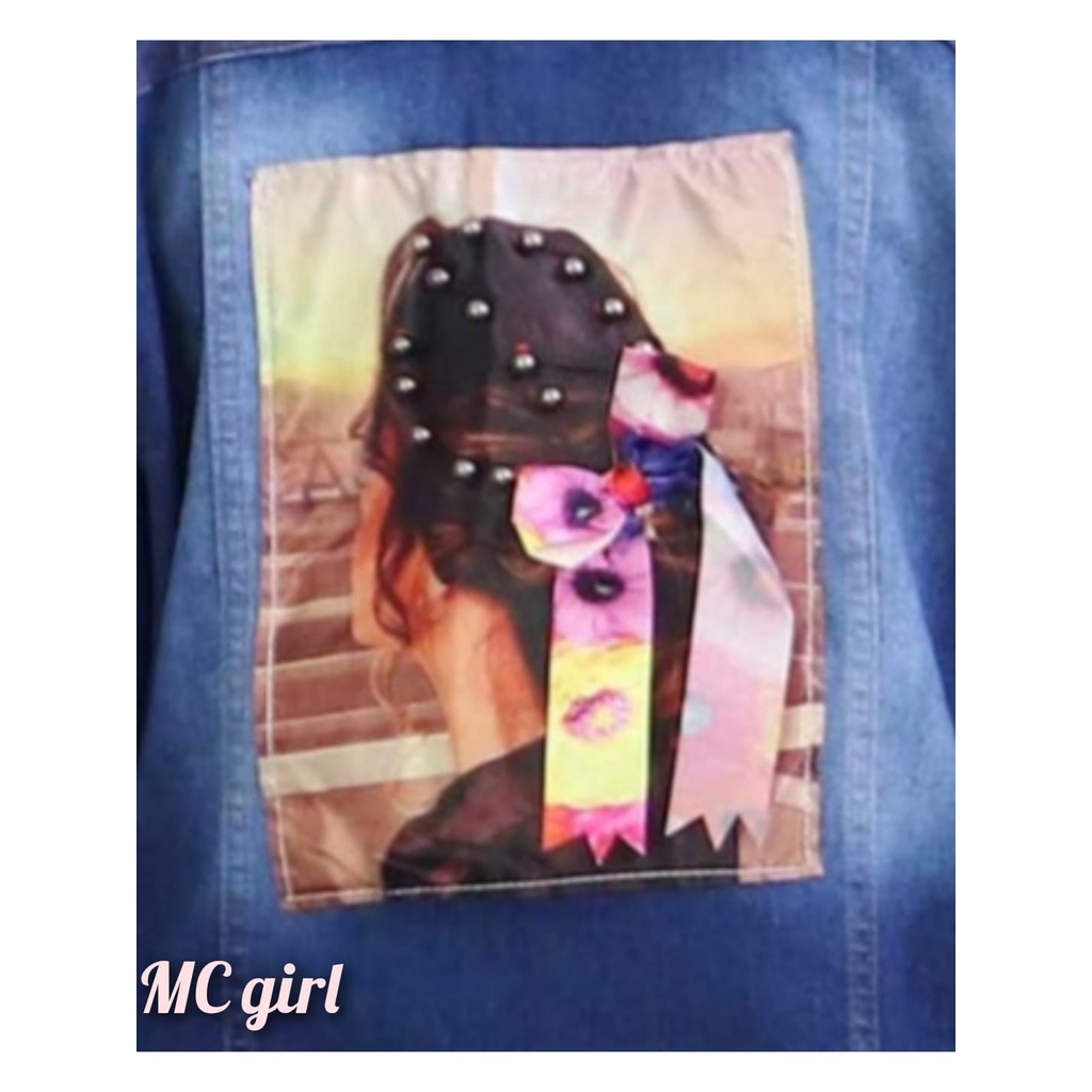 MC girl - Jaket Jeans Rumbai Gambar Pita Belakang Sequin 3D Wanita / Jacket Lepis Rawis Gambar Belakang / Jaket Denim Ukuran XXL