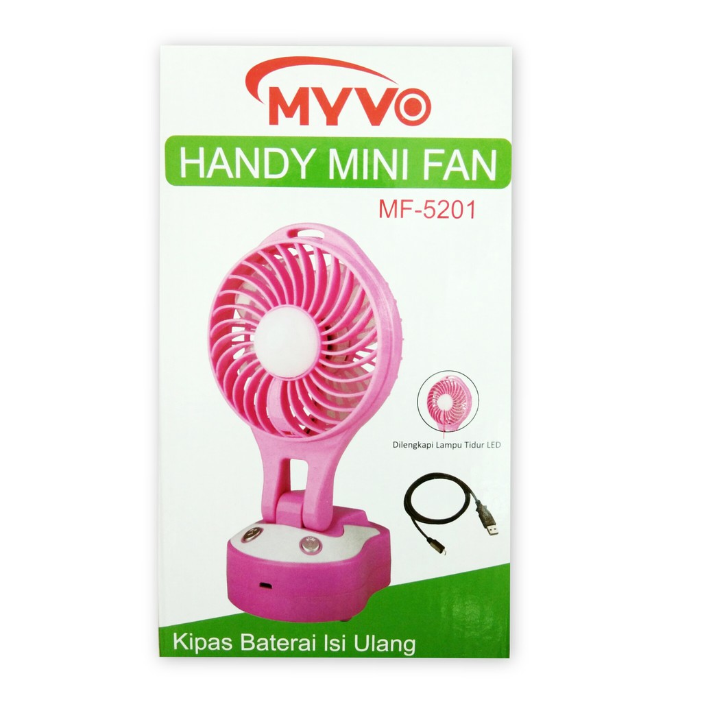 MYVO Kipas Portable Mini + Lampu Emergency Charge dan Baterai KIpas Meja Lipat Kecil MF 5201