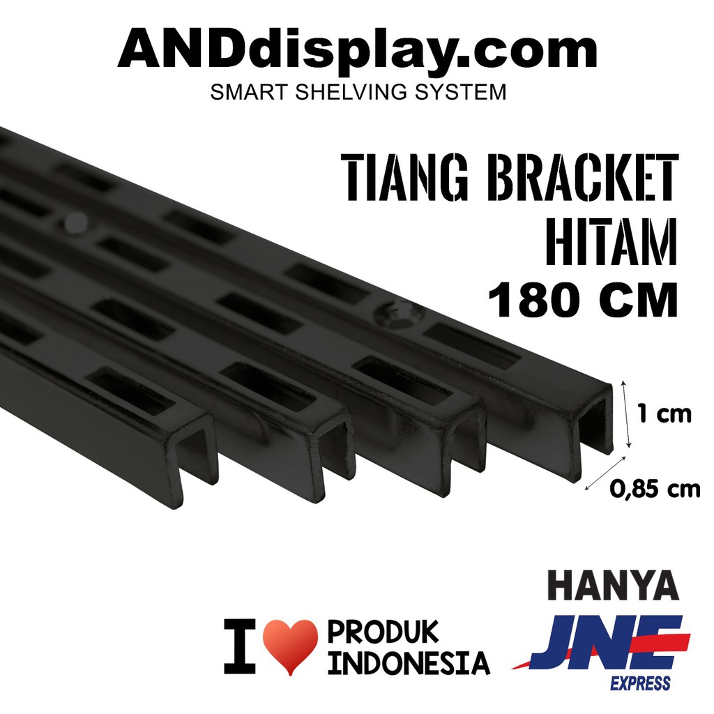 TIANG BRACKET HITAM 180CM BRAKET PENYANGGA RAK DISPLAY KACA KAYU