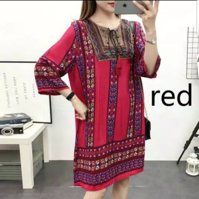 hijab loverz baju wanita 27-909 Mini Dress Vintage motif etnik Bohemian