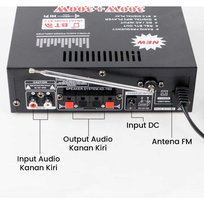 (Model Terbaru)Power Amplifier Wireless Bluetooth Kerndy  BT-198E 300W+300W-Amplifier Karaoke Bluetooth BT-198E