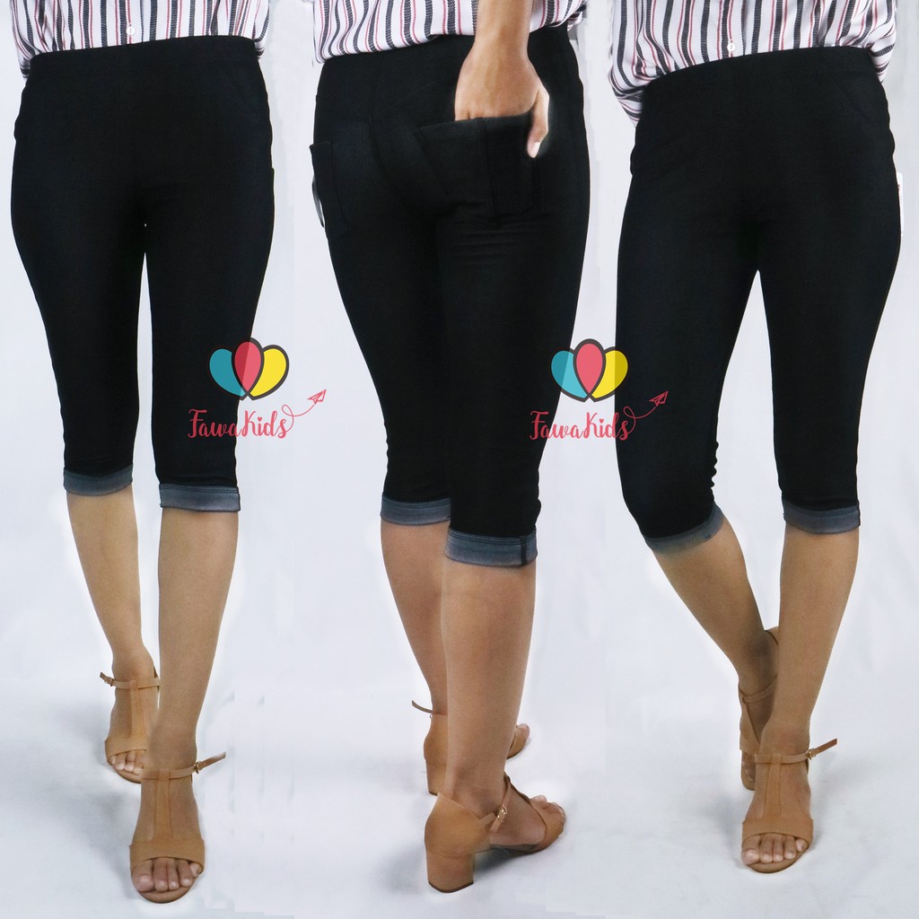 Jegging Laudya fit to XXL / PREMIUM Panjang 3/4 Polos Fashion Import Denim Semi Jeans Tebal Pendek