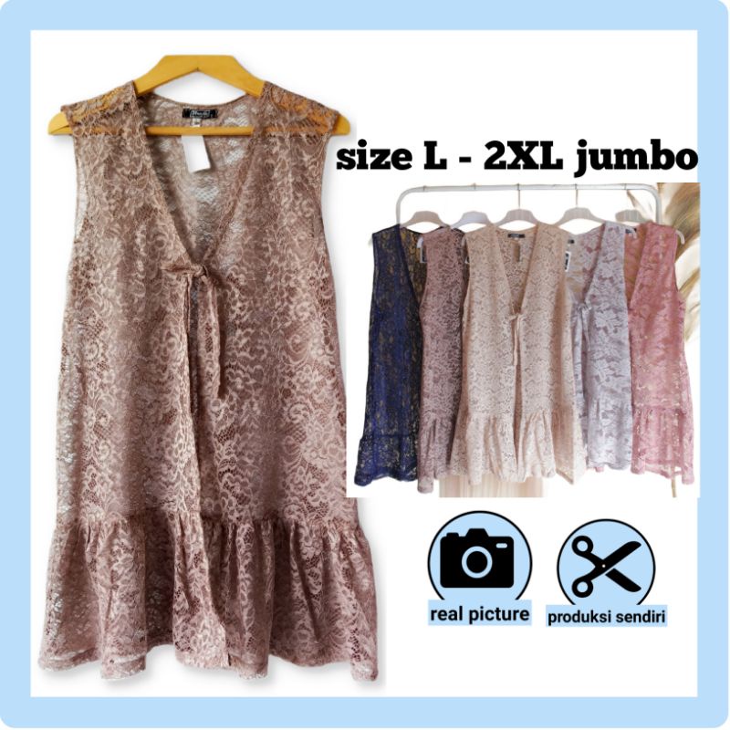 Outer Cardigan Kardigan Brokat brukat tanpa lengan panjang pendek pesta kekinian kondangan L, XL, XX