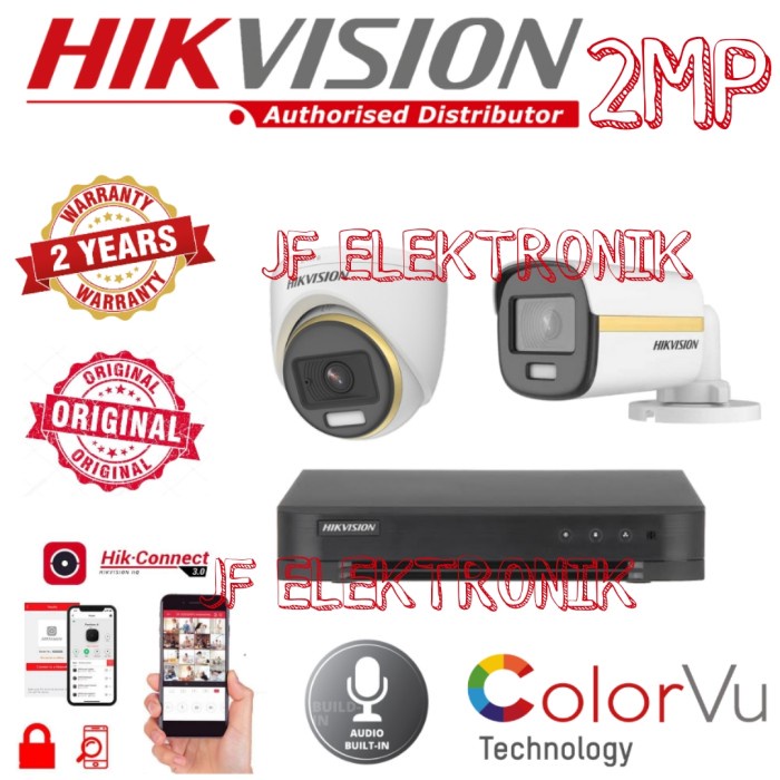 PAKET CCTV HIKVISION 4 CHANNEL 2 KAMERA 2MP COLORVU BUILT IN AUDIO