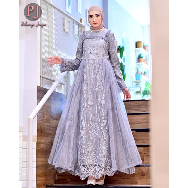 gamis princess istanbul terbaru / gamis tile dot / gamis tule doty / gamis lebaran terbaru / gamis