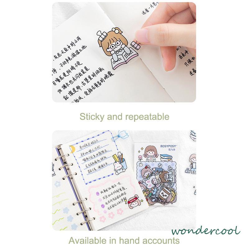 Tas Stiker Seri Lucu Pola Kartun Lucu Stiker Dekoratif Tenda Tangan Pelajar-Won