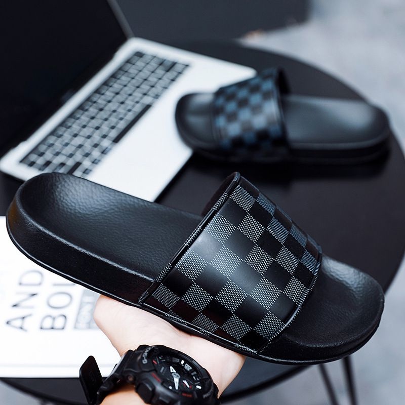 Sendal Slop Distro Pria ANOY A-03 Catur Checkerboard Hitam Premium Sandal Selop Termurah Sendal antiair