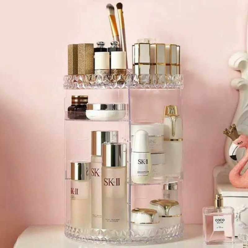 Nama - Rak Make Up Kosmetik Putar Acrylic 360 Derajat Motif Diamond