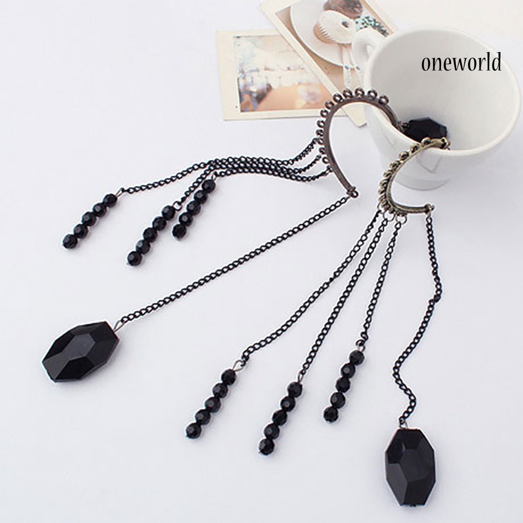 OW@ Lady Earring Jewelry Metal Black Artificial Gem Earing for Party