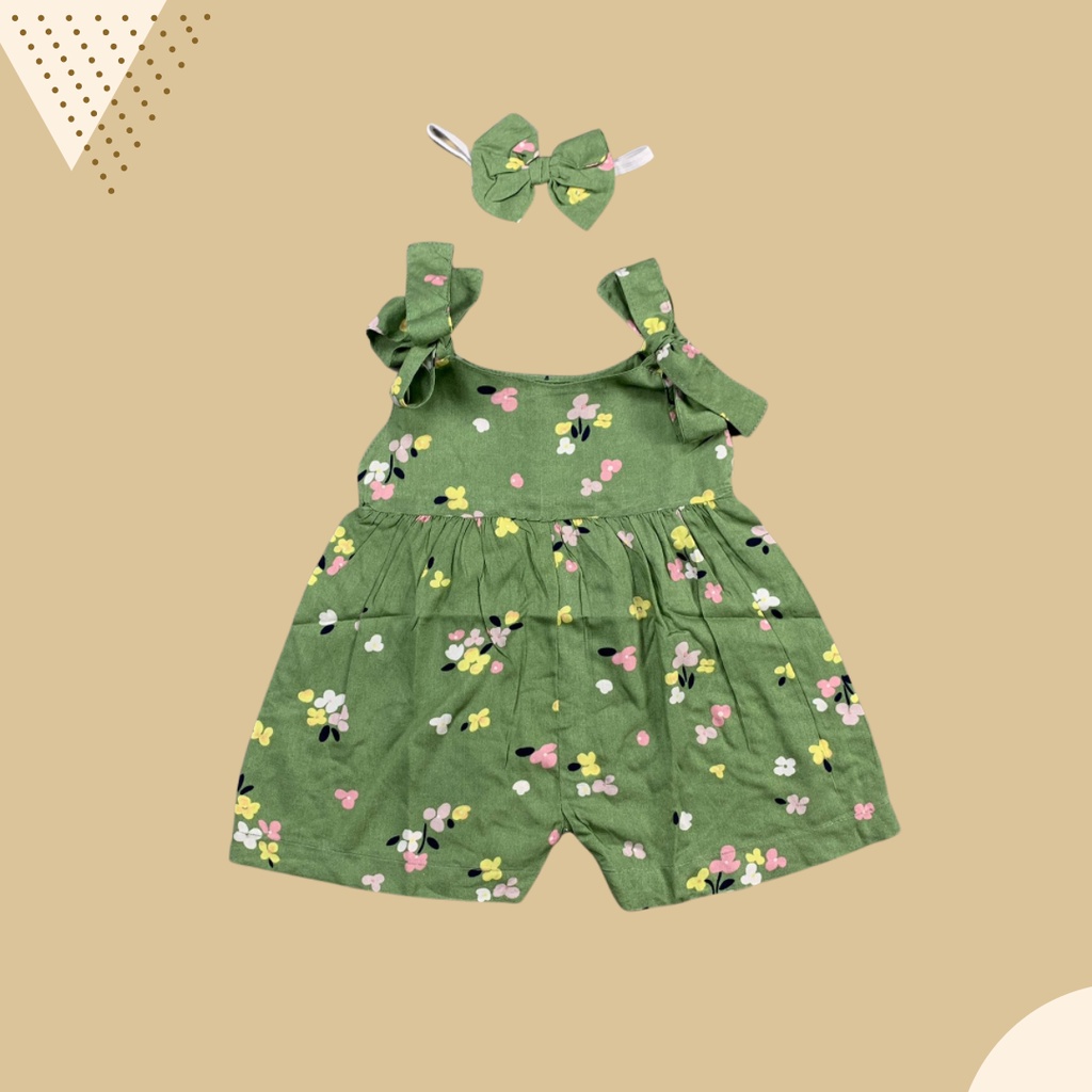 6-18 BLN JUMPSUIT BAYI TALI CHIKA BAJU BAYI PREREMPUAN FREE HEADBAND by BAJUANAKKANAYA-Sage little floral