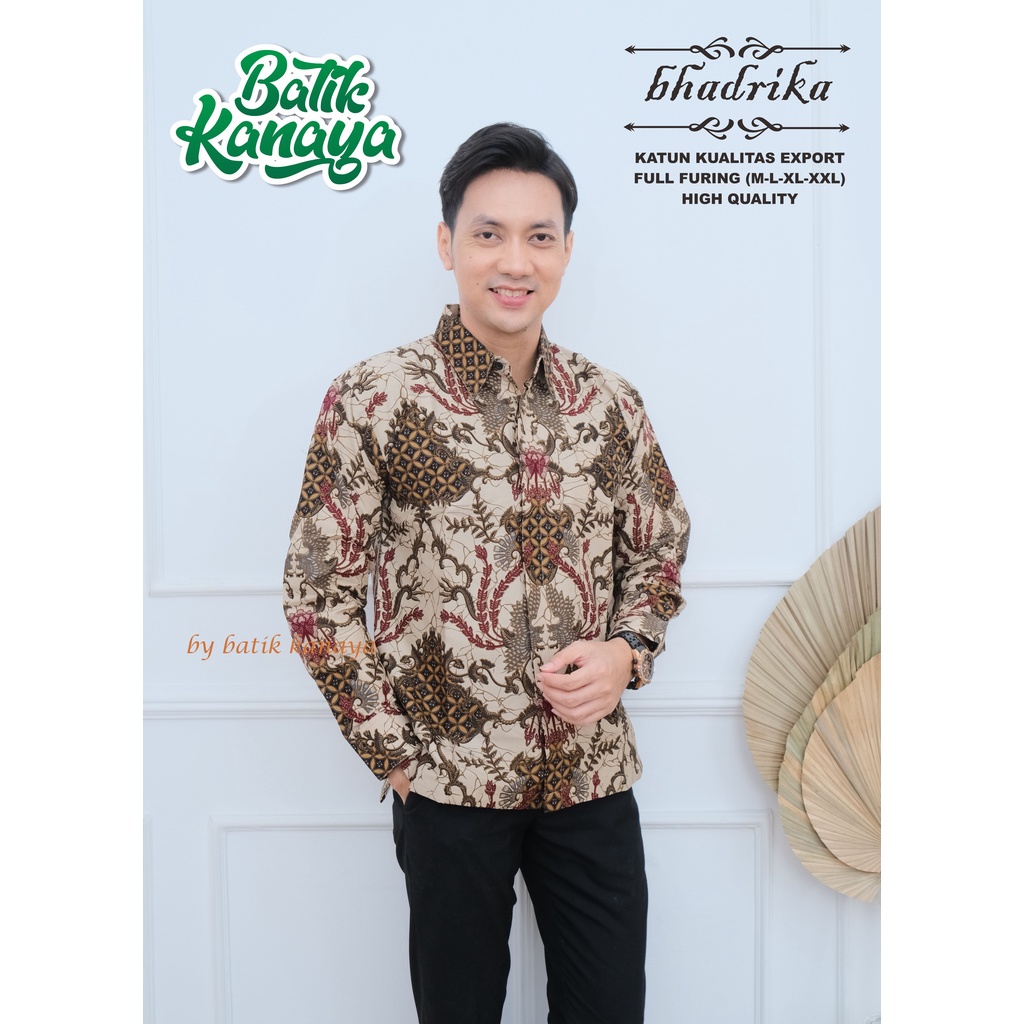 Kanaya - Baju Batik Pria Lengan Panjang Modern Full Furing Kualitas Ekspor BHADRIKA Warna Dasar Cream