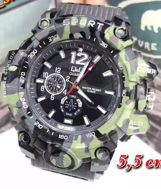 Terima Cod)Jam Tangan Pria Q&amp;Q Loreng Strap Rubber (Dikirim Dari Jakarta) gy ni