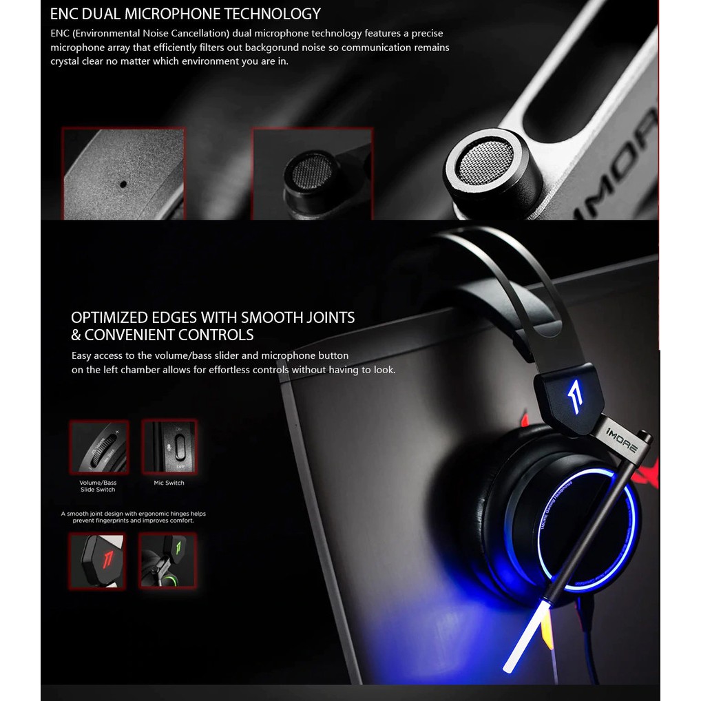 1MORE H1005 USB Gaming Headphone Spearhead VR 7.1 Surround LED Light