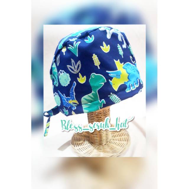 Topi bedah motif/ Scrub hat/ Topi katun/ Kupluk/ Dino
