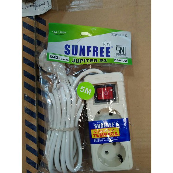 Stop Kontak 2 Lubang 5 Meter Sunfree / Colokan Listrik 2L 5m / Terminal Stopkontak Sunfree 2 lubang