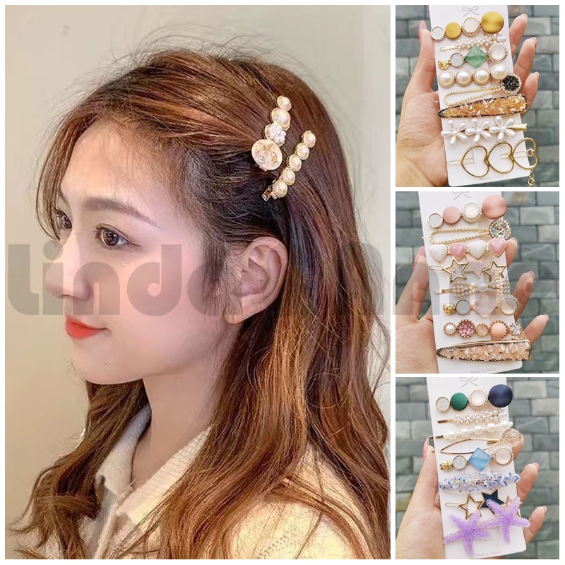 Set Jepit Rambut Geometri Gaya Retro Korean Aksesoris Rambut Fashion Hairpin Import