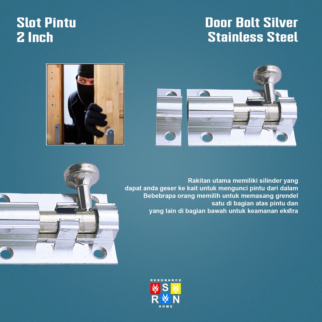 Slot Pintu / Jendela Plat Tebal Grendel 2 Inch Resonance Home