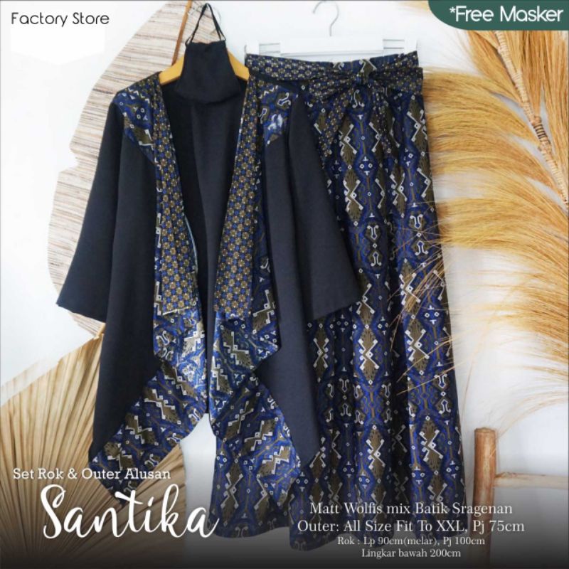 Set Rok Batik By FACTORY STORE • Setelan Batik Wanita • Setelan Atasan Outer Cardigan Tunik Rok Skir