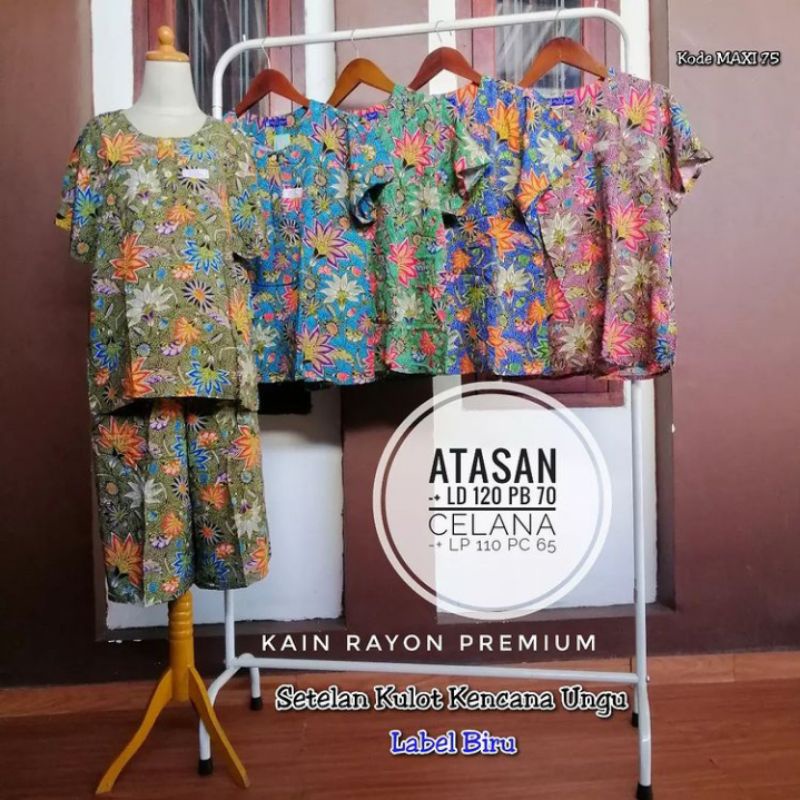 setelan kulot kencana ungu label biru