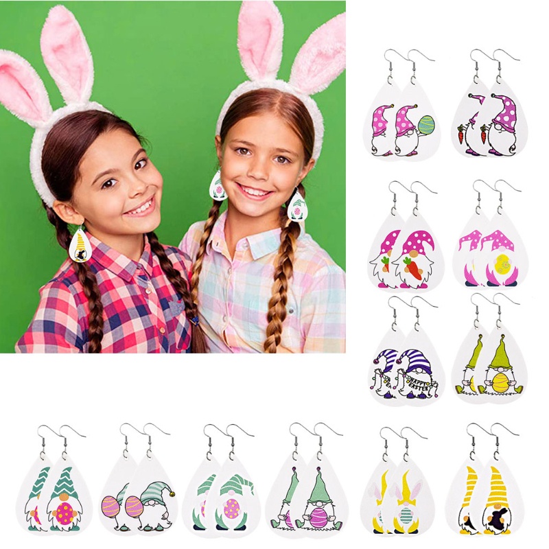 SIY  12 Pairs Gnome Easter Faux Leather Earrings Gnome Teardrop Dangle Earring Rabbit Easter Egg Dangle Print Gnome Earrings