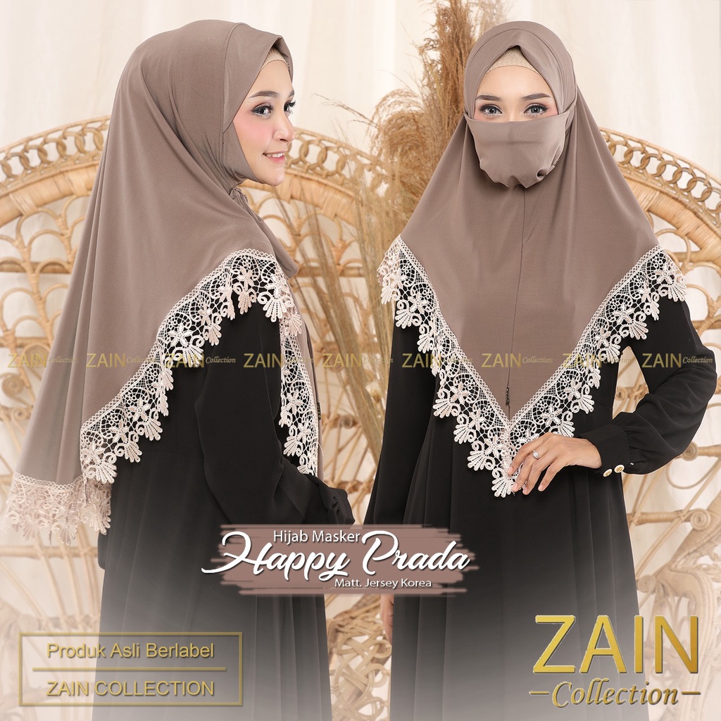 Jilbab Instan Masker Happy Prada Renda Import Ori Zain Collection