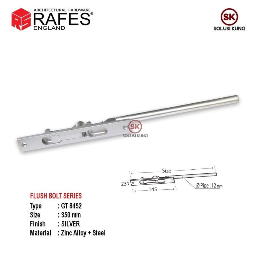 Grendel Tanam / Flush Bolt Pintu Besi RAFES 350mm (GT 8452)