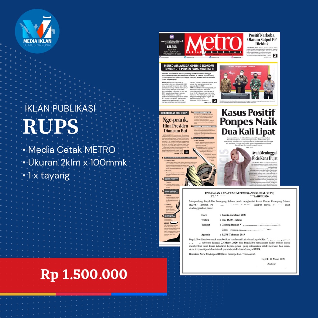 IKLAN KORAN PUBLIKASI RUPS LOKAL METRO