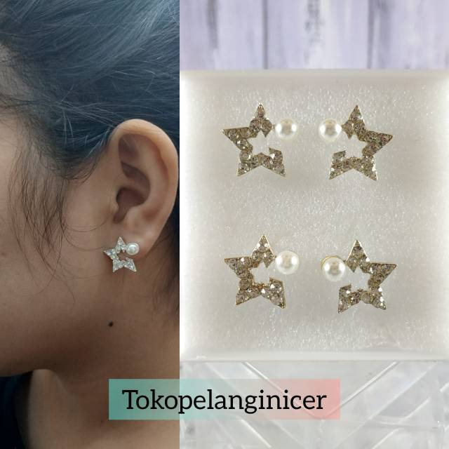 RANDOM MODEL Anting fashion wanita terbaru tusuk bintang kekinian tokopelanginicer