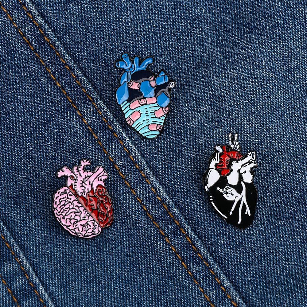 Solighter Jantung Bros Hadiah Baru DIY Dekorasi Perhiasan Anatomi Lapel Pin Lencana Pin
