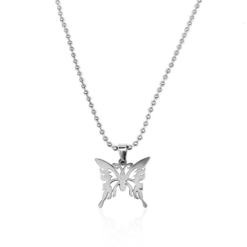 Kalung Kupu-kupu Ganda Stainless Steel Gaya Hip Hop Korea