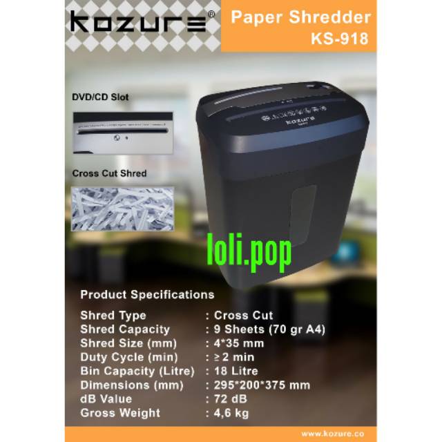 KOZURE KS-918 Cross Cut- MESIN PENGHANCUR POTONG KERTAS PAPER SHREDDER