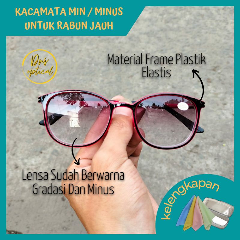 KACAMATA MINUS WANITA - CEWEK FRAME BULAT LENSA WARNA GRADASI HITAM FRAME LWNTUR ANTI PATAH