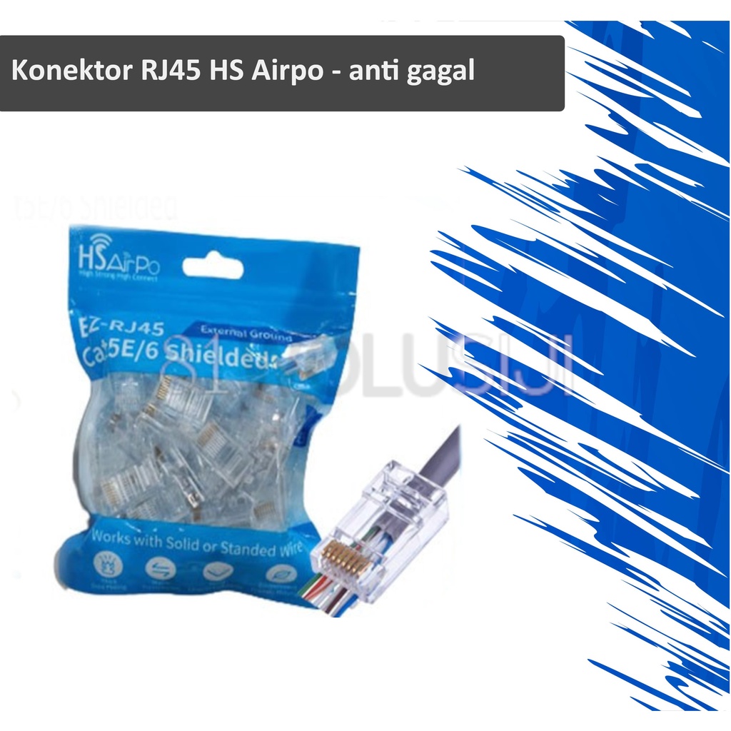 Connector RJ45 UTP HSAIRPO EZ Cat 5/6 Shielded (Anti gagal)