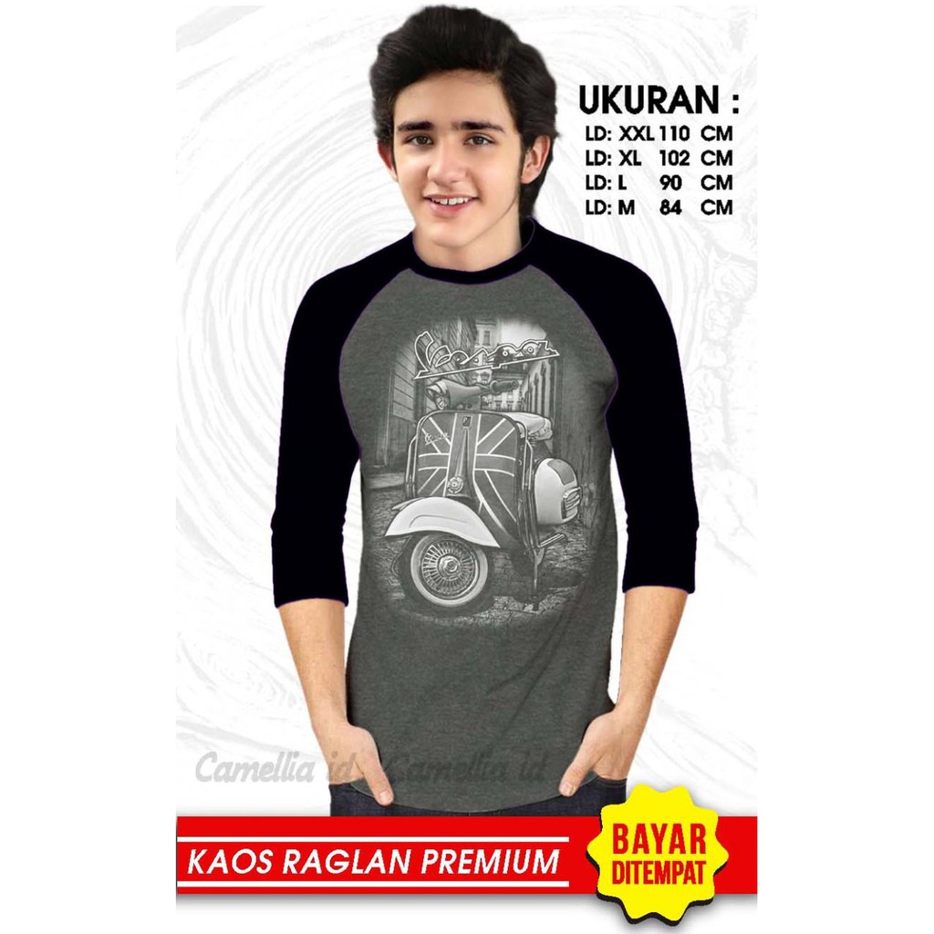 Kaos Raglan (VESPA)/Kaos Pria Lengan 3/4/ Kaos Pria/ Kaos Cowok/ Kaos Oblong/Misty/Oblong